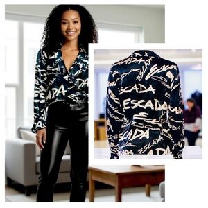 Escada Black & Cream Silk Signature Blouse S